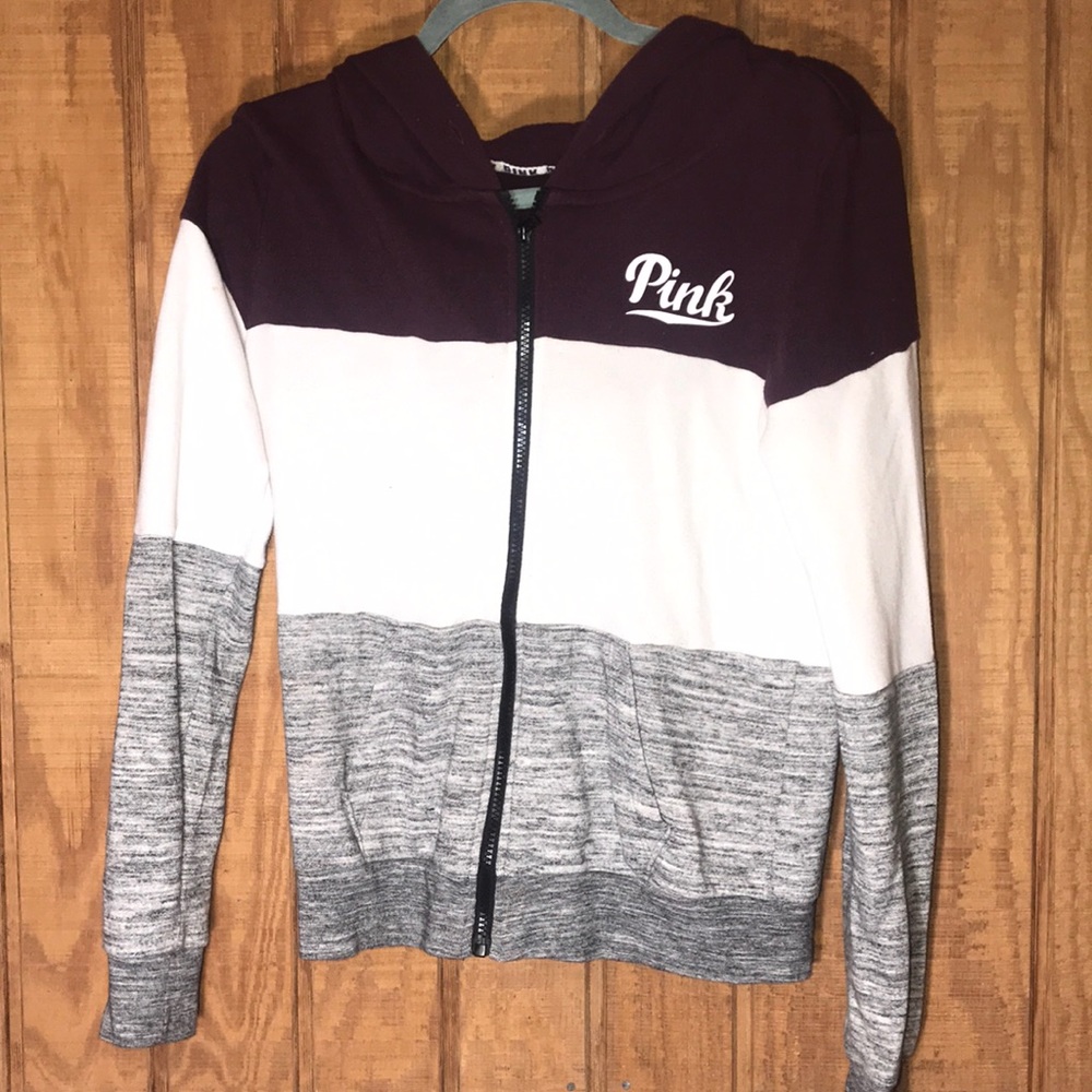 ❤️PINK Maroon and white and gray zip up sweater